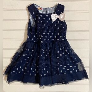 Healthtex Baby Girl Dress Size 2T Blue White Polka‎ Dots Bow Tulle Stripes